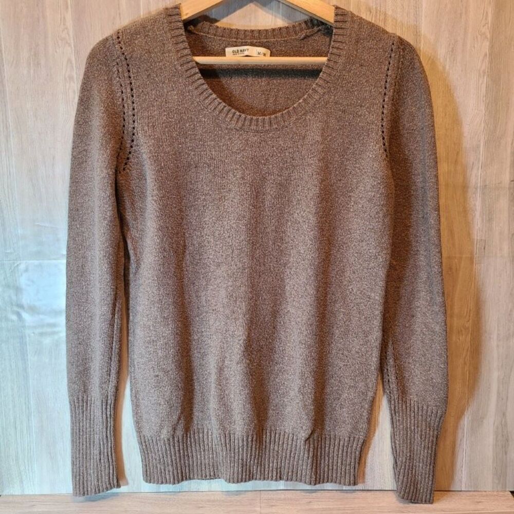 Old Navy Sweater Womens Medium Brown Knit Pullover Crew Neck Long Sleeve Cotton